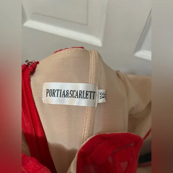 Portia and Scarlett S&N Red Strapless Embroidered Lace Evening Floor Length Gown - Picture 5 of 7